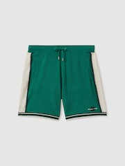Reiss Green/White Pergola Reiss | Ché Towelling Drawstring Shorts - Image 1 of 5