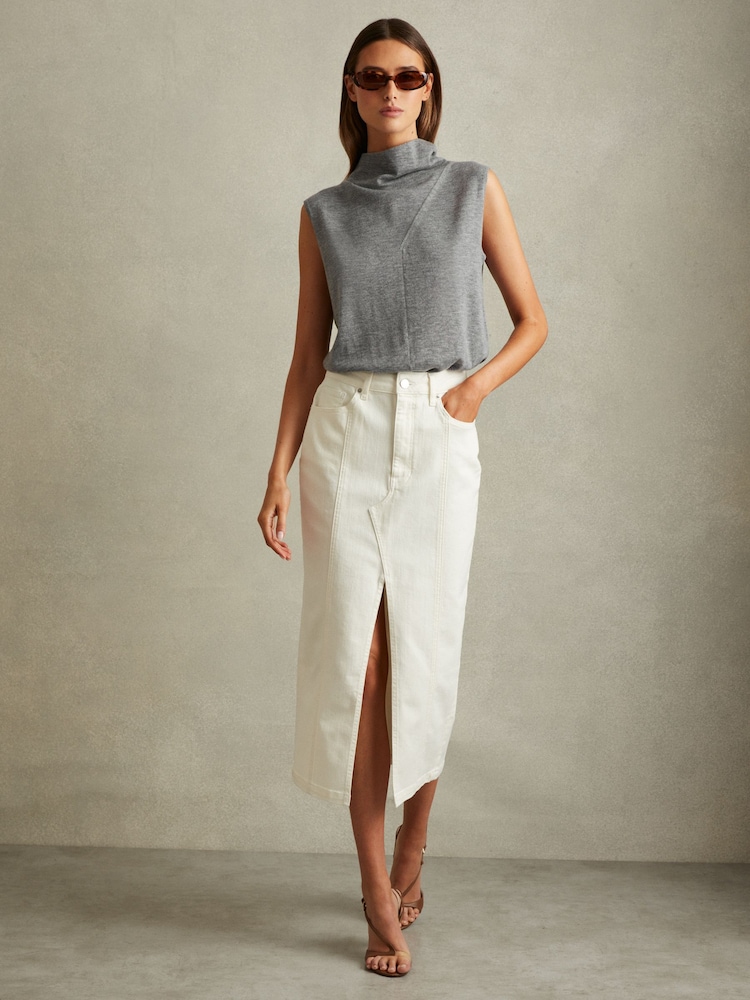 Reiss Grey Harper Wool Slouched Sleeveless Top - Image 1 of 5
