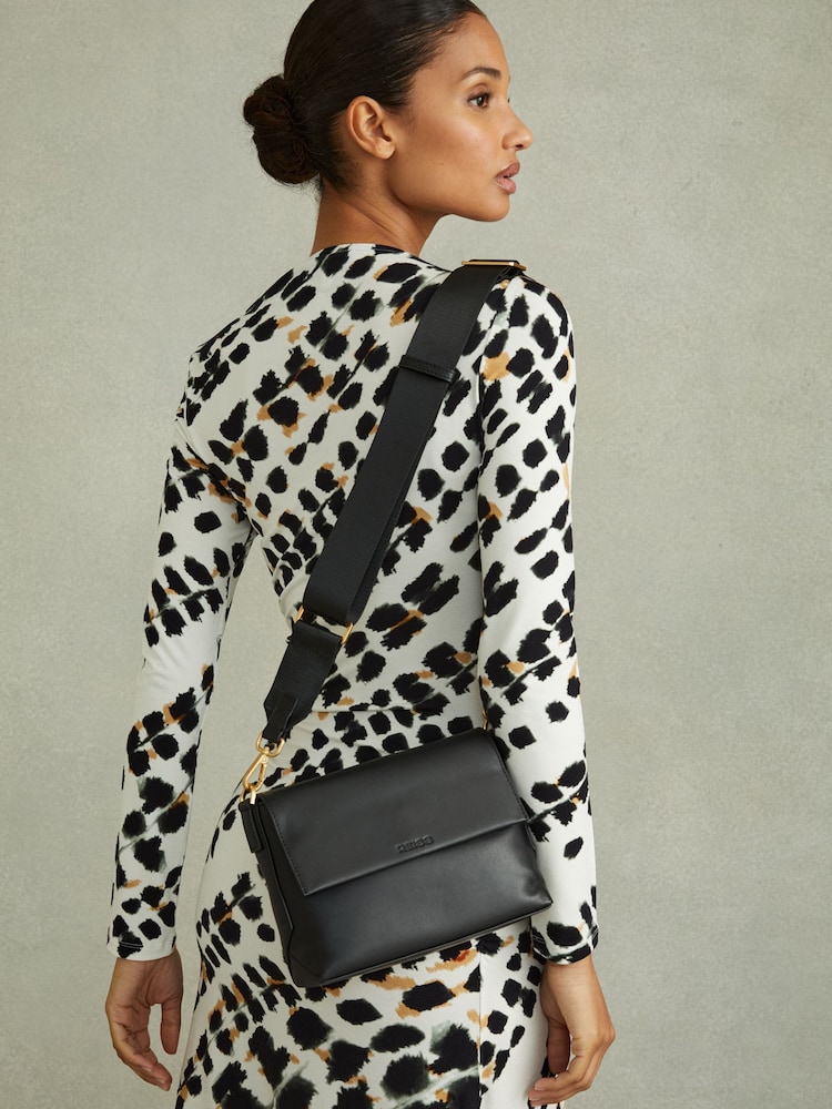 Reiss Black Selena Leather Flap Crossbody Bag - Image 2 of 5