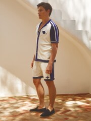 Reiss White/Bright Blue Pergola Reiss | Ché Towelling Drawstring Shorts - Image 1 of 6