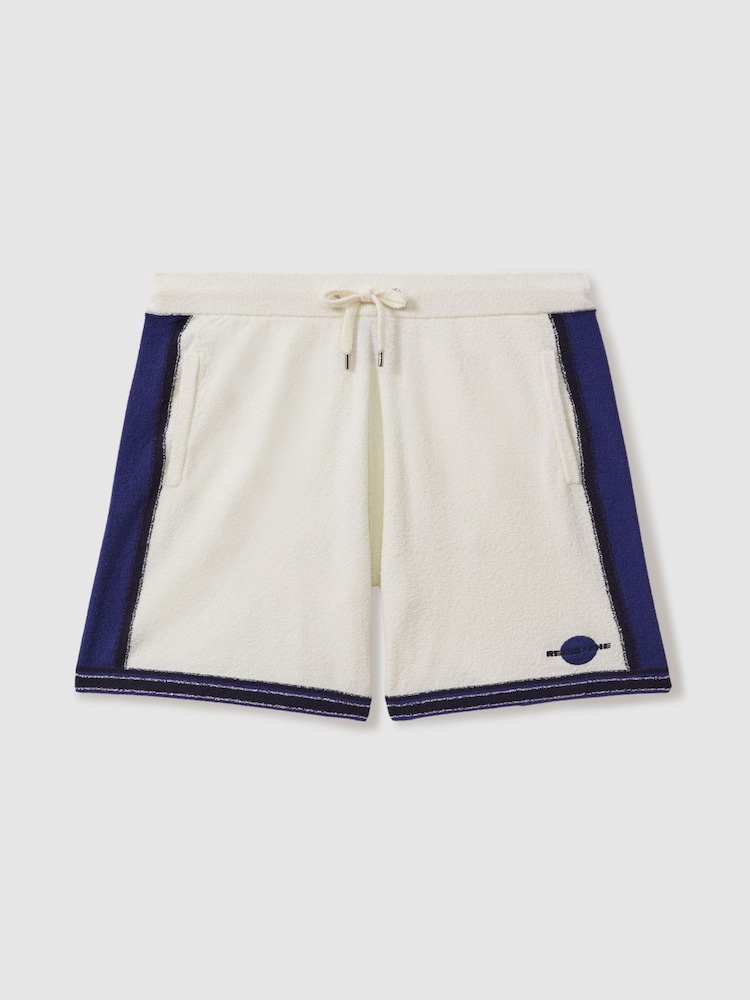 Reiss White/Bright Blue Pergola Reiss | Ché Towelling Drawstring Shorts - Image 2 of 6