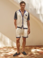 Reiss White/Bright Blue Pergola Reiss | Ché Towelling Drawstring Shorts - Image 3 of 6