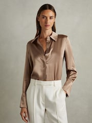Reiss Mink Hailey Silk Shirt - Image 1 of 6