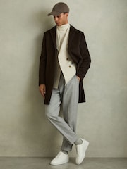 Reiss Chocolate Brown Gable Wool Blend Single Breasted Epsom Overcoat - Image 1 of 7