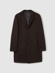 Reiss Chocolate Brown Gable Wool Blend Single Breasted Epsom Overcoat - Image 2 of 7