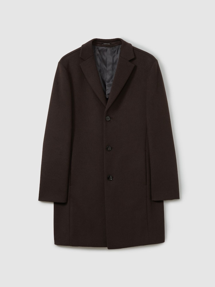 Reiss Chocolate Brown Gable Wool Blend Single Breasted Epsom Overcoat - Image 2 of 7