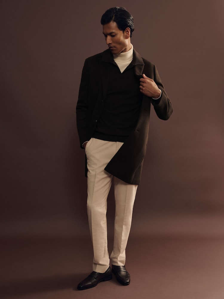 Reiss Chocolate Brown Gable Wool Blend Single Breasted Epsom Overcoat - Image 2 of 7
