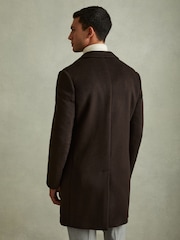 Reiss Chocolate Brown Gable Wool Blend Single Breasted Epsom Overcoat - Image 6 of 7