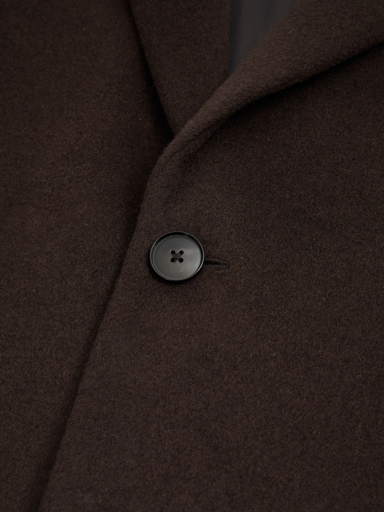 Reiss Chocolate Brown Gable Wool Blend Single Breasted Epsom Overcoat - Image 7 of 7