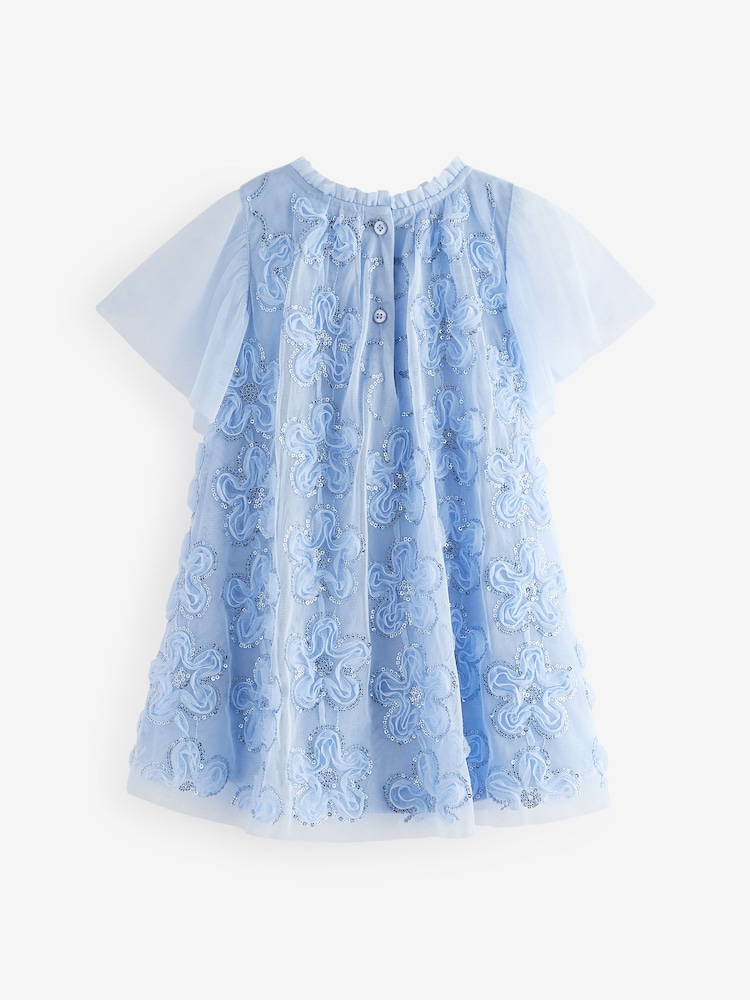 Blue Mesh Flower Print  Dress (3mths-7yrs) - Image 2 of 4