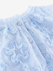 Blue Mesh Flower Print  Dress (3mths-7yrs) - Image 4 of 4