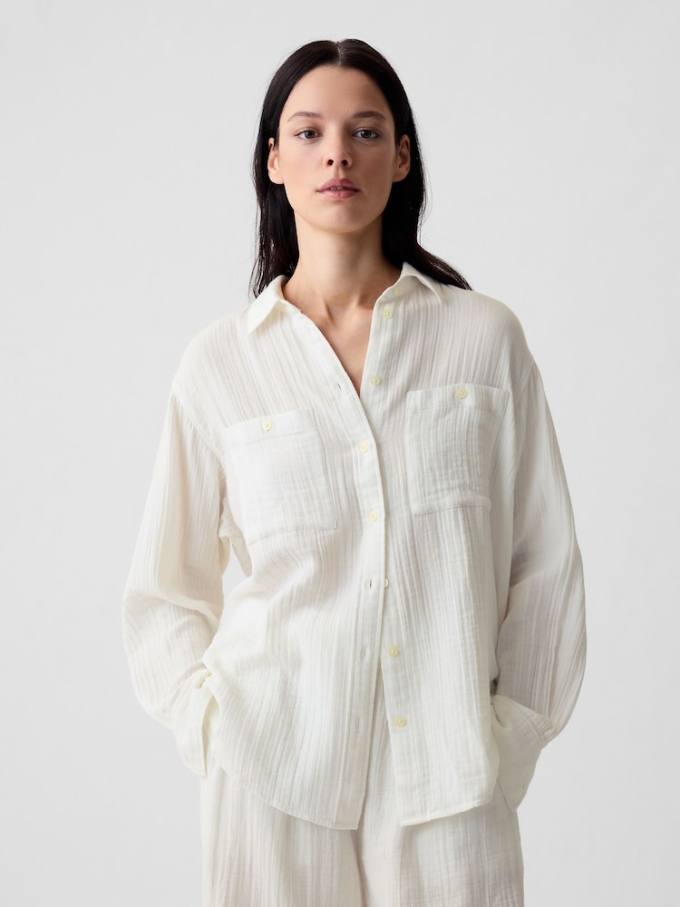 Weiß - Gap Crinkle Oversize-Hemd aus Baumwollgaze - Bild 1 von 5