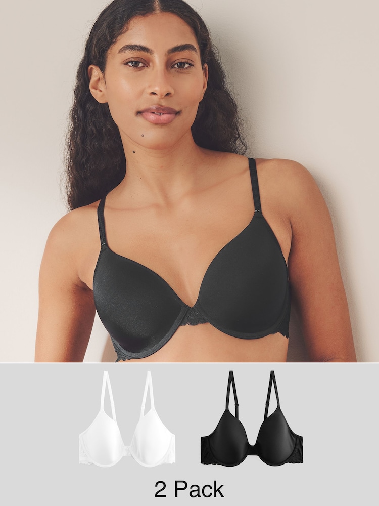 Black/White Pad Full Cup A-E Smoothing T-Shirt Bras 2 Pack - Image 1 of 11 Black/White Pad Full Cup A-E Smoothing T-Shirt Bras 2 Pack - Image 1 of 11
