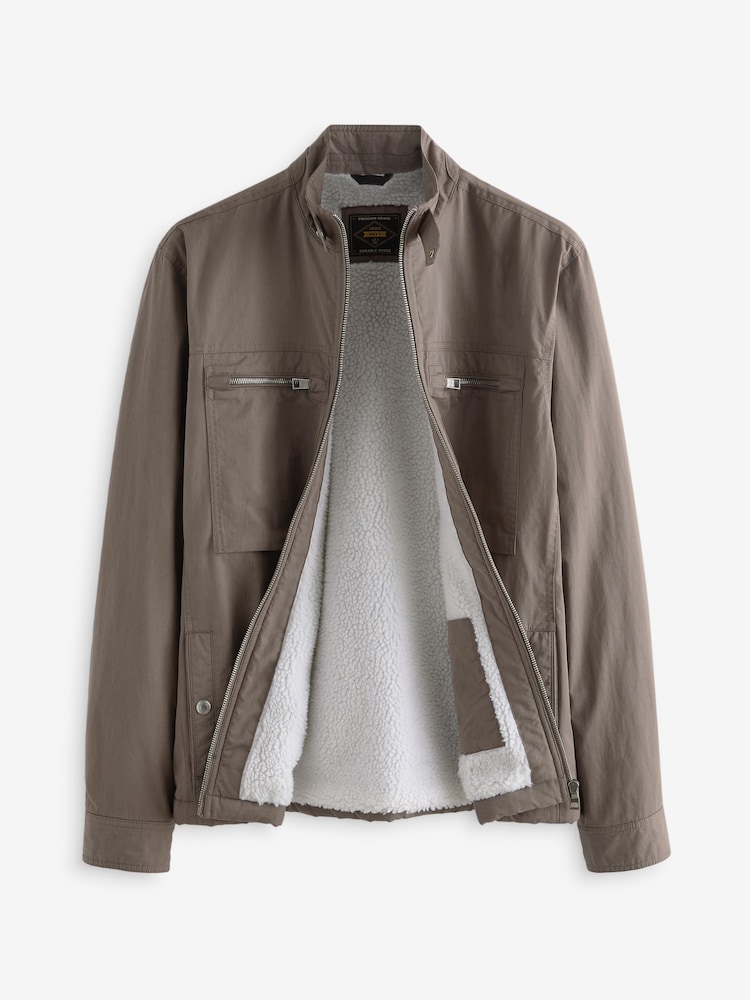 Dark Stone Cotton Rich Borg Lined Shacket - Image 1 of 10