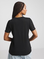 Simply Be Black Broderie Sleeve 100% Cotton T-Shirt - Image 2 of 3