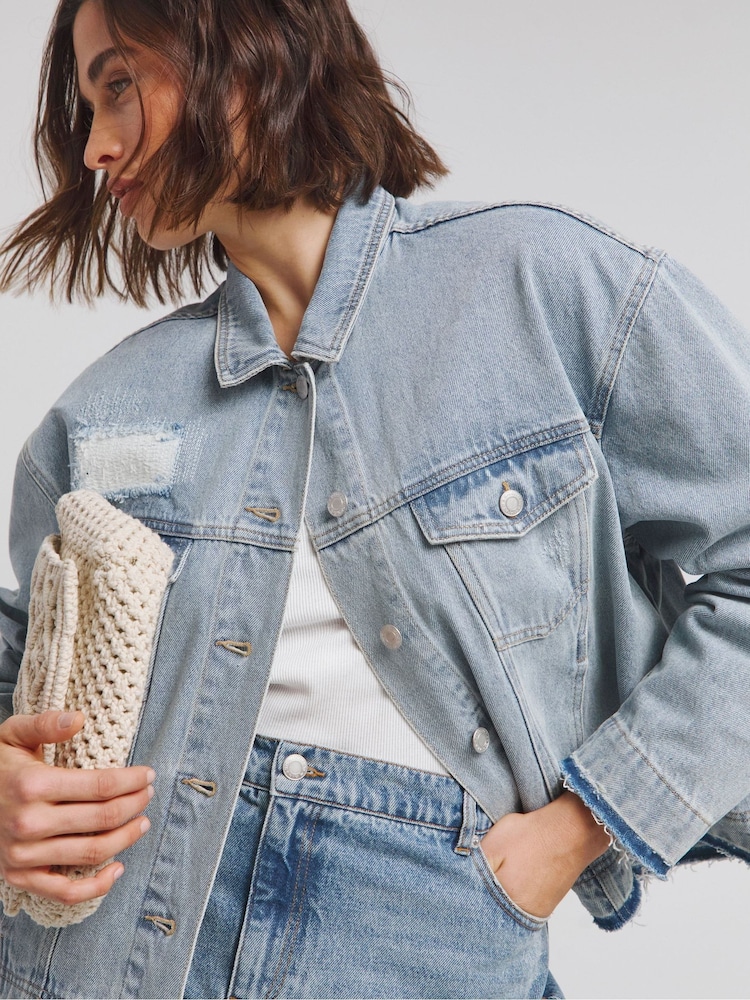Simply Be Blue Rip And Repair 100% Cotton Denim Jacket - Image 4 of 4 Simply Be Blue Rip And Repair 100% Cotton Denim Jacket - Image 4 of 4