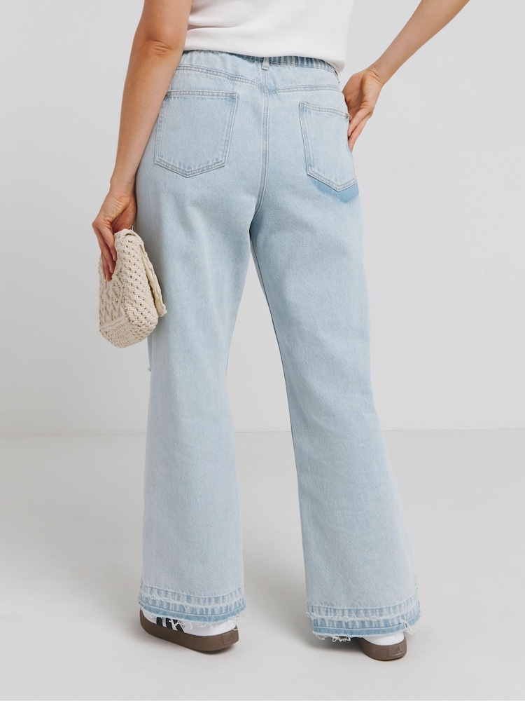 Simply Be Blue Rip And Repair 100% Cotton Wide Leg Jeans - Image 2 of 4
