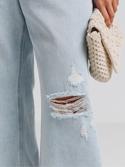 Simply Be Blue Rip And Repair 100% Cotton Wide Leg Jeans - Image 4 of 4