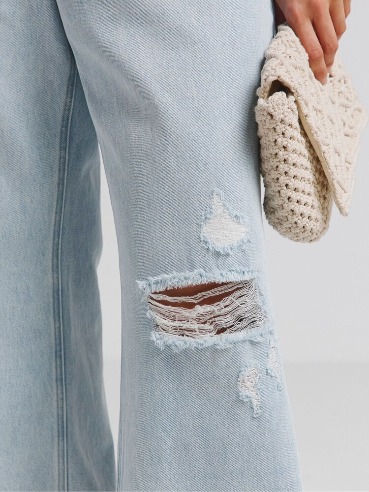 Simply Be Blue Rip And Repair 100% Cotton Wide Leg Jeans - Image 4 of 4