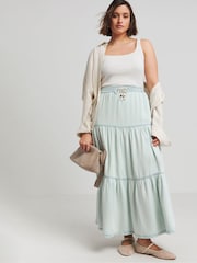 Simply Be Blue Lightweight Denim Tiered Maxi Skirt - Image 2 of 5