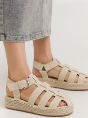 Simply Be Natural Wide Fit Fisherman Upper Espadrilles Wedges - Image 1 of 4