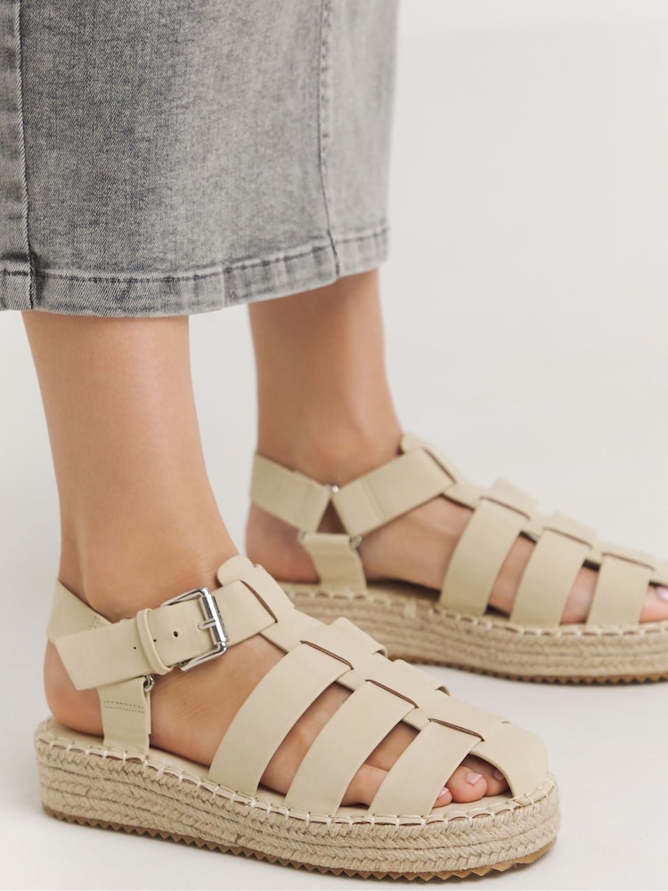 Simply Be Natural Wide Fit Fisherman Upper Espadrilles Wedges - Image 1 of 4