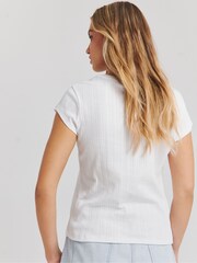Simply Be White Pointelle Rib 100% Cotton T-Shirt - Image 2 of 4