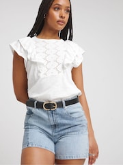 Simply Be White Broderie Yoke Top - Image 1 of 4