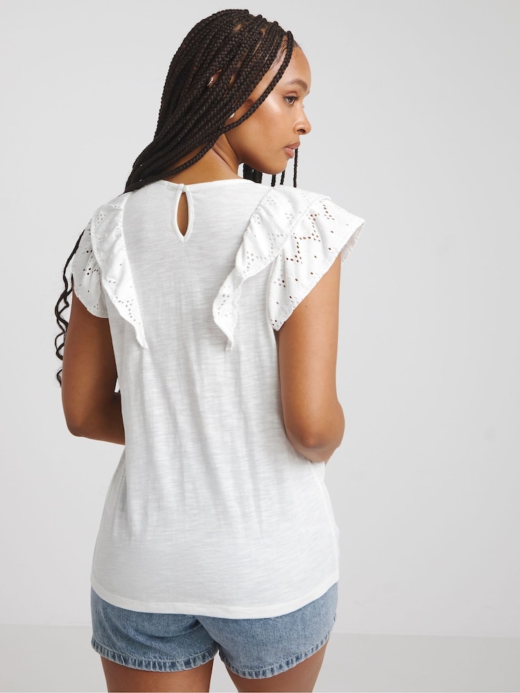 Simply Be White Broderie Yoke Top - Image 2 of 4