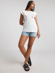 Simply Be White Broderie Yoke Top - Image 3 of 4
