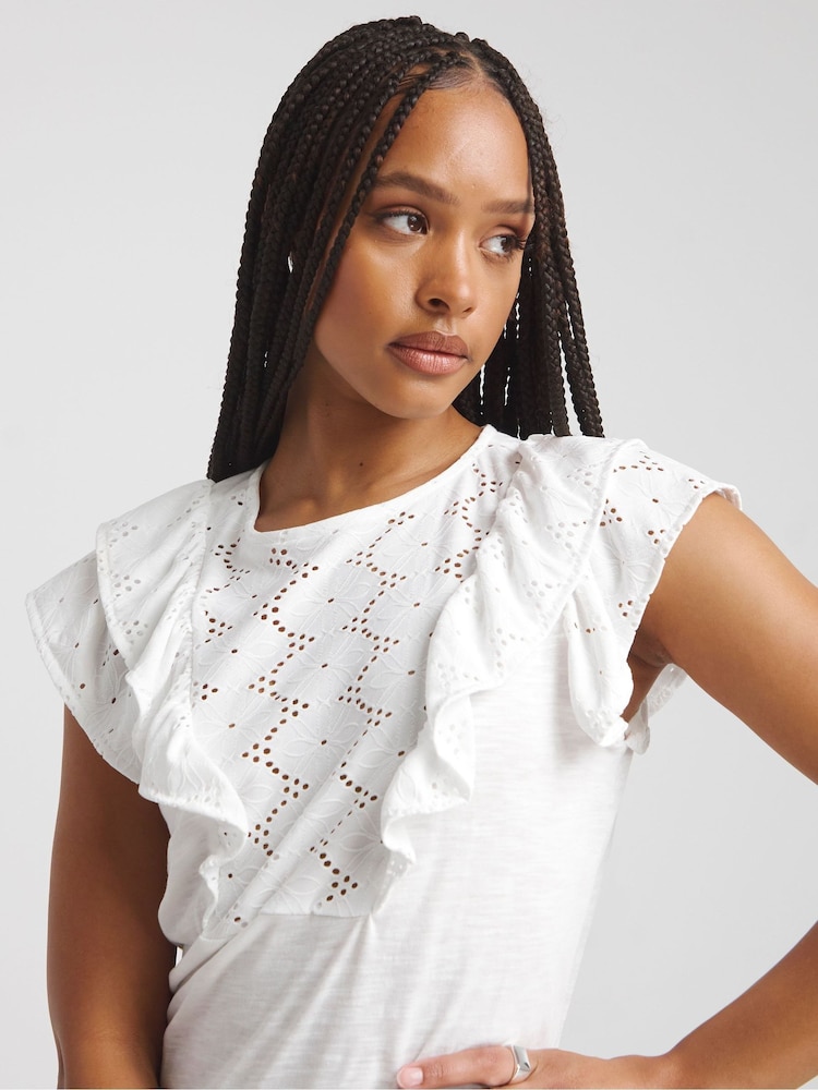 Simply Be White Broderie Yoke Top - Image 4 of 4