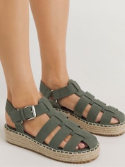 Simply Be Green Wide Fit Fisherman Upper Espadrilles Wedges - Image 1 of 4