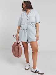 Simply Be Blue Lightweight Boxy Cropped Denim Shirt - Image 1 of 4