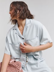 Simply Be Blue Lightweight Boxy Cropped Denim Shirt - Image 3 of 4