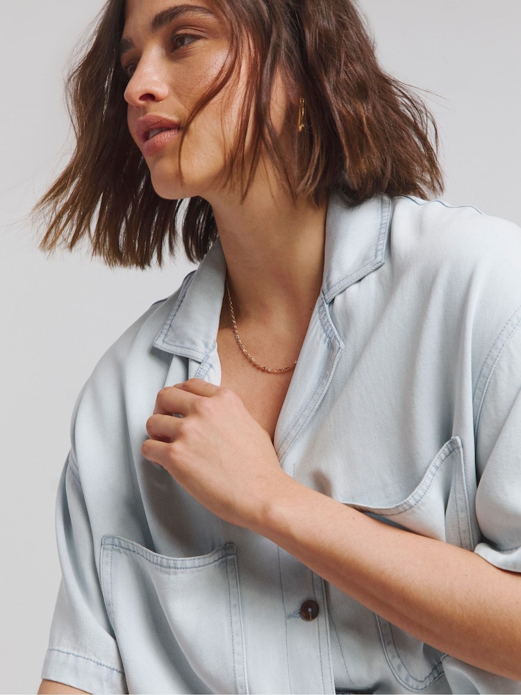 Simply Be Blue Lightweight Boxy Cropped Denim Shirt - Image 4 of 4