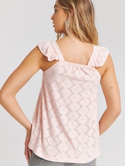 Simply Be Pink Broderie Angel Sleeve T-Shirt - Image 2 of 4