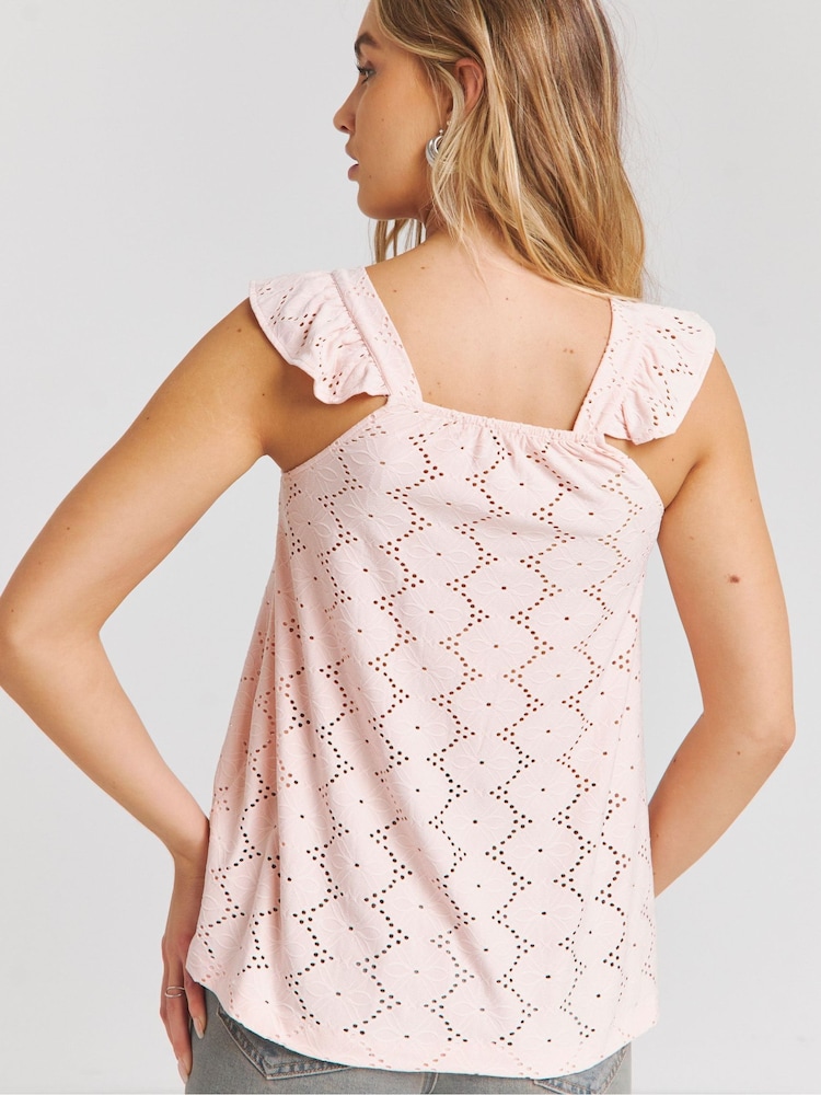 Simply Be Pink Broderie Angel Sleeve T-Shirt - Image 2 of 4