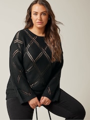 Evans Diamond Pointelle Black Jumper - Image 1 of 5