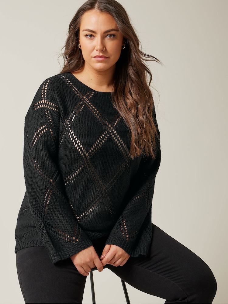 Evans Diamond Pointelle Black Jumper - Image 1 of 5