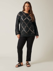 Evans Diamond Pointelle Black Jumper - Image 2 of 5