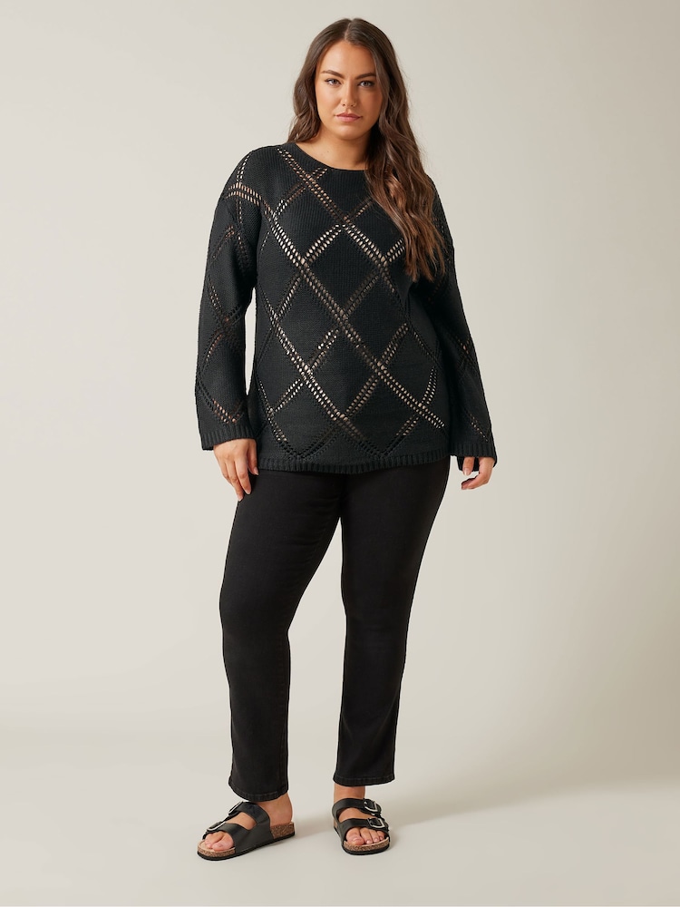 Evans Diamond Pointelle Black Jumper - Image 2 of 5