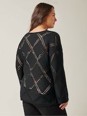 Evans Diamond Pointelle Black Jumper - Image 3 of 5
