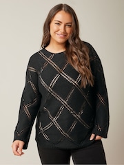 Evans Diamond Pointelle Black Jumper - Image 4 of 5