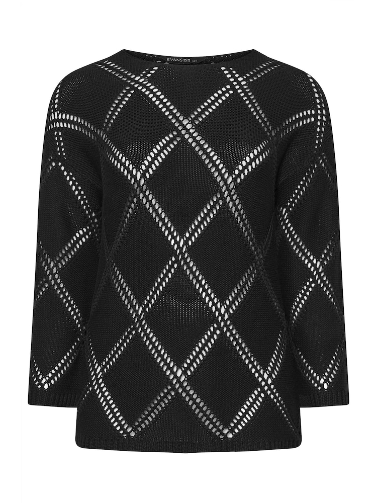 Evans Diamond Pointelle Black Jumper - Image 5 of 5