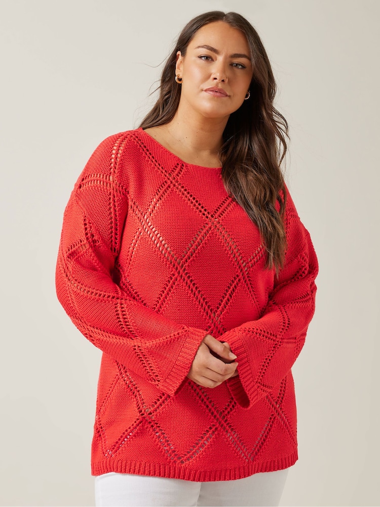 Evans Diamond Pointelle Black Jumper - Image 1 of 5 Evans Diamond Pointelle Black Jumper - Image 1 of 5
