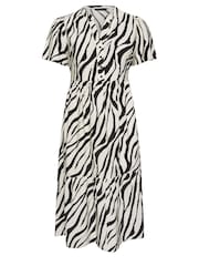 EVANS Curve Black & White Zebra Markings Midi Shirt Dress - Image 1 of 5