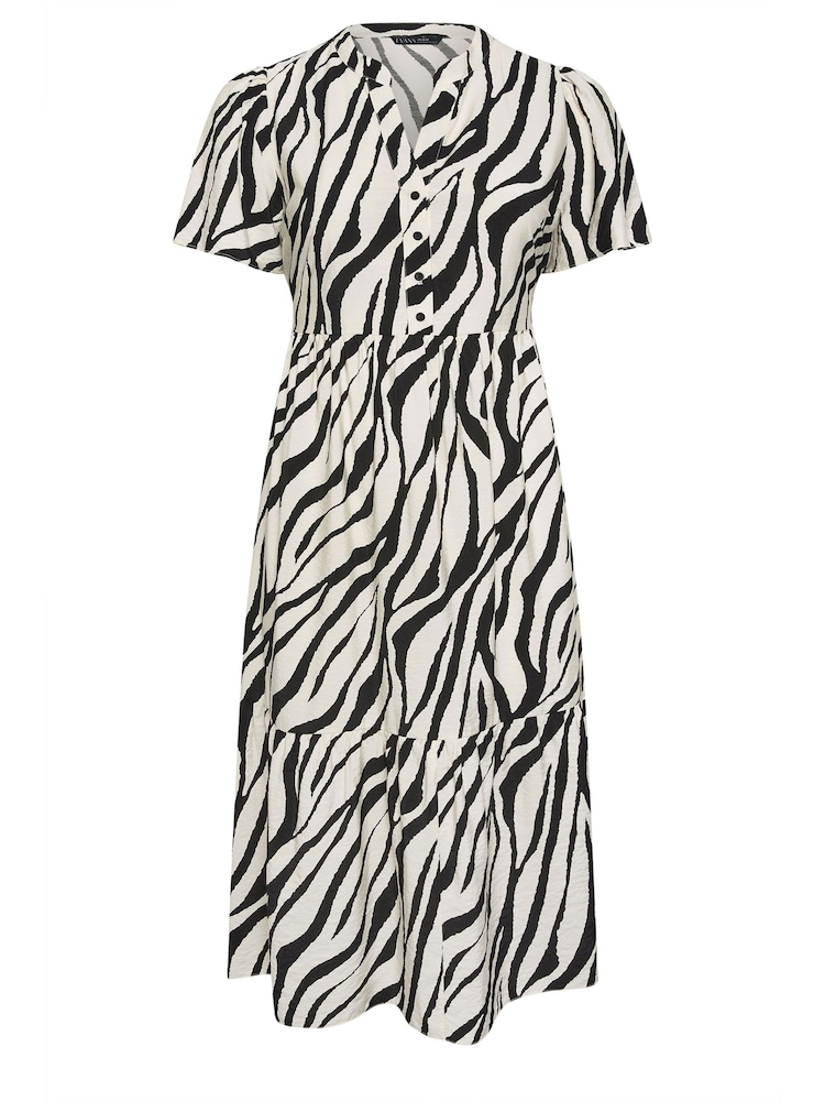 EVANS Curve Black & White Zebra Markings Midi Shirt Dress - Image 1 of 5