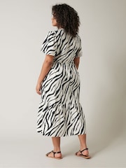 EVANS Curve Black & White Zebra Markings Midi Shirt Dress - Image 2 of 5