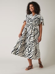 EVANS Curve Black & White Zebra Markings Midi Shirt Dress - Image 3 of 5