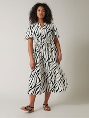 EVANS Curve Black & White Zebra Markings Midi Shirt Dress - Image 4 of 5